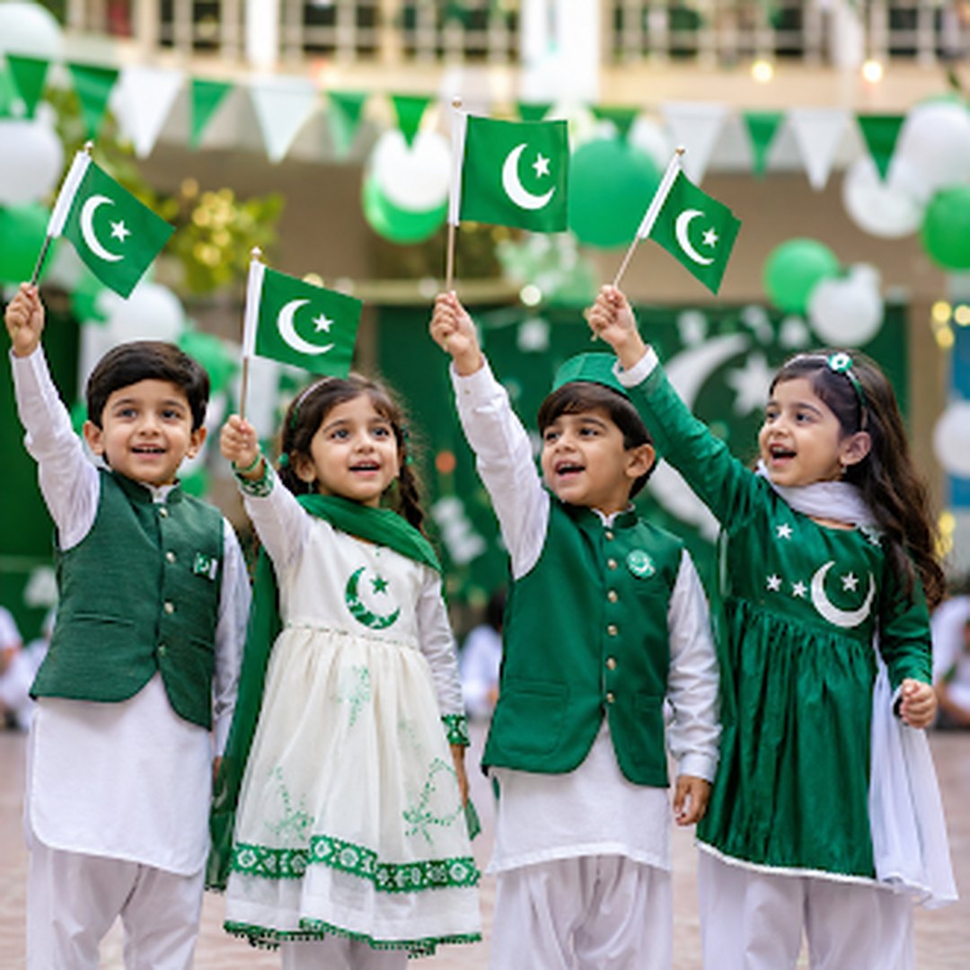Pakistani school children celebrating Independence Day