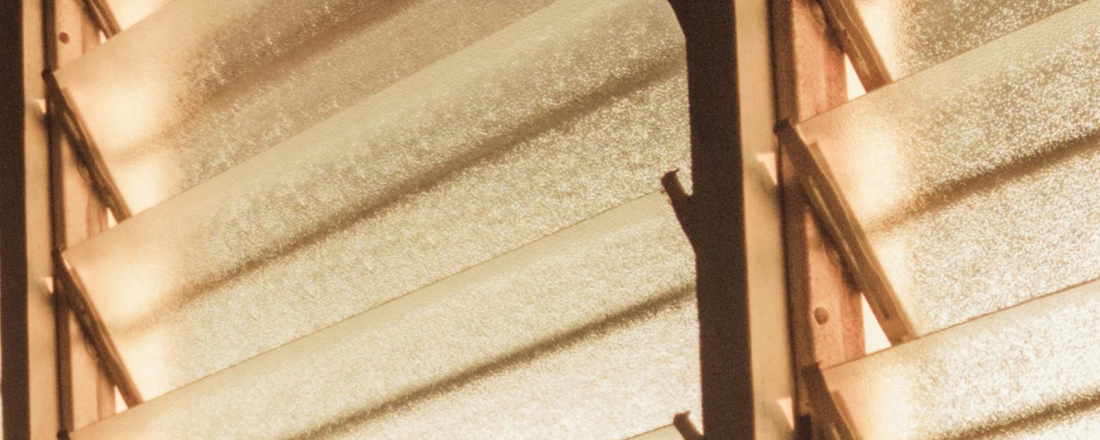 Late golden light through a louvred window.